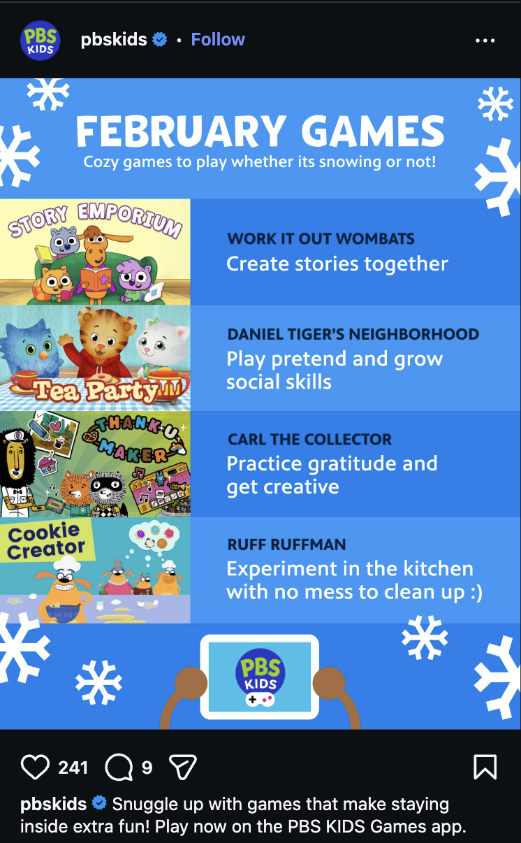 Screenshot of a PBS KIDS Instagram post